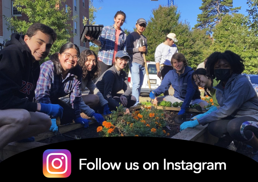 Follow us on instagram - photo of FRC Students in the Community Garden 