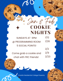 flyer with dates of cookie nights in Jan and Feb 2025