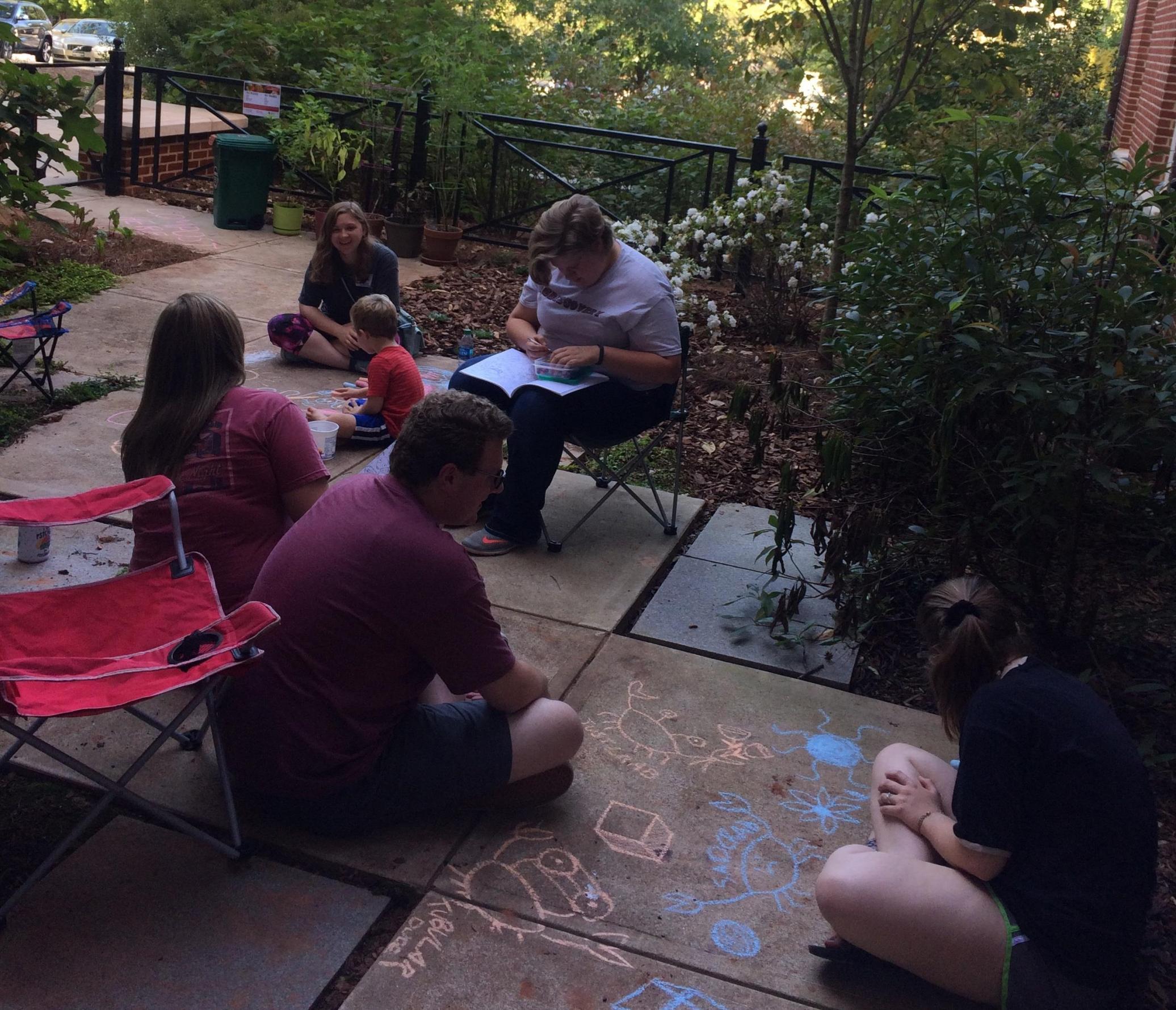 Cookie night on Chera and Cooper's patio with sidewalk chalk creations
